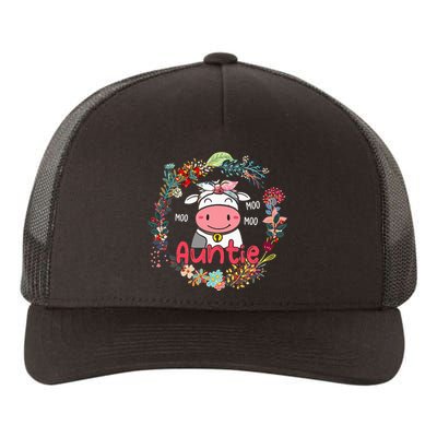 Funny Moo Auntie Cute Cow Bow Tie Flowers Happy Mother's Day Yupoong Adult 5-Panel Trucker Hat