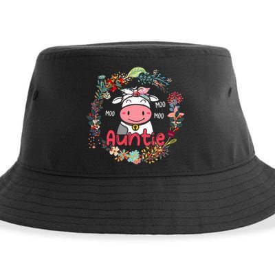 Funny Moo Auntie Cute Cow Bow Tie Flowers Happy Mother's Day Sustainable Bucket Hat