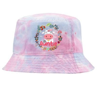 Funny Moo Auntie Cute Cow Bow Tie Flowers Happy Mother's Day Tie-Dyed Bucket Hat