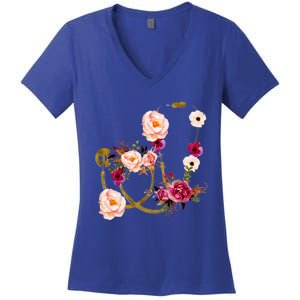 Floral Medical Art Stethoscope Nurse Doctor Assistant Gift Funny Gift Women's V-Neck T-Shirt