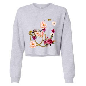 Floral Medical Art Stethoscope Nurse Doctor Assistant Gift Funny Gift Cropped Pullover Crew