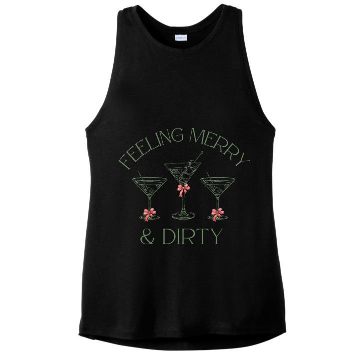 Feeling Merry And Dirty Martini Glasses Christmas Festive Ladies PosiCharge Tri-Blend Wicking Tank