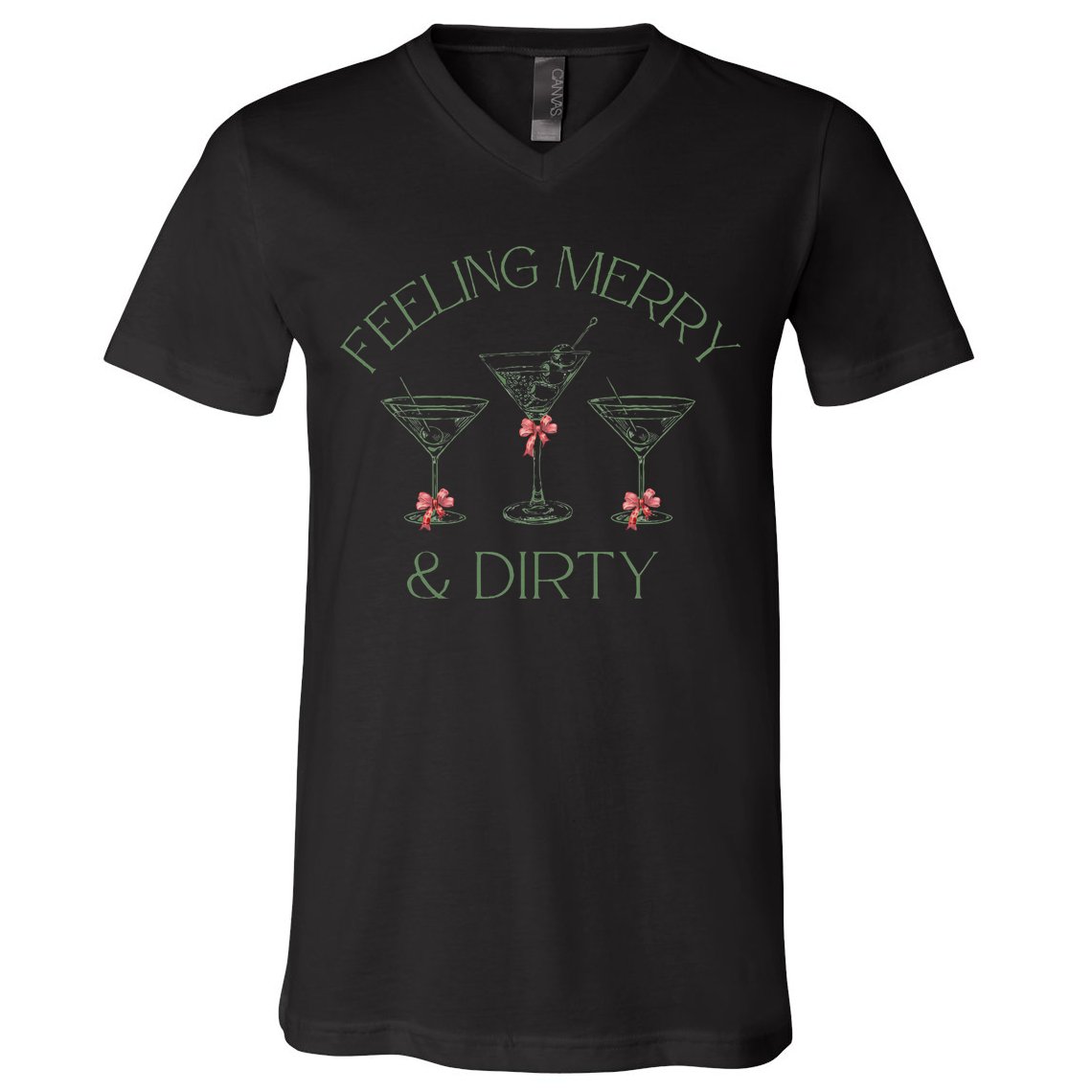 Feeling Merry And Dirty Martini Glasses Christmas Festive V-Neck T-Shirt
