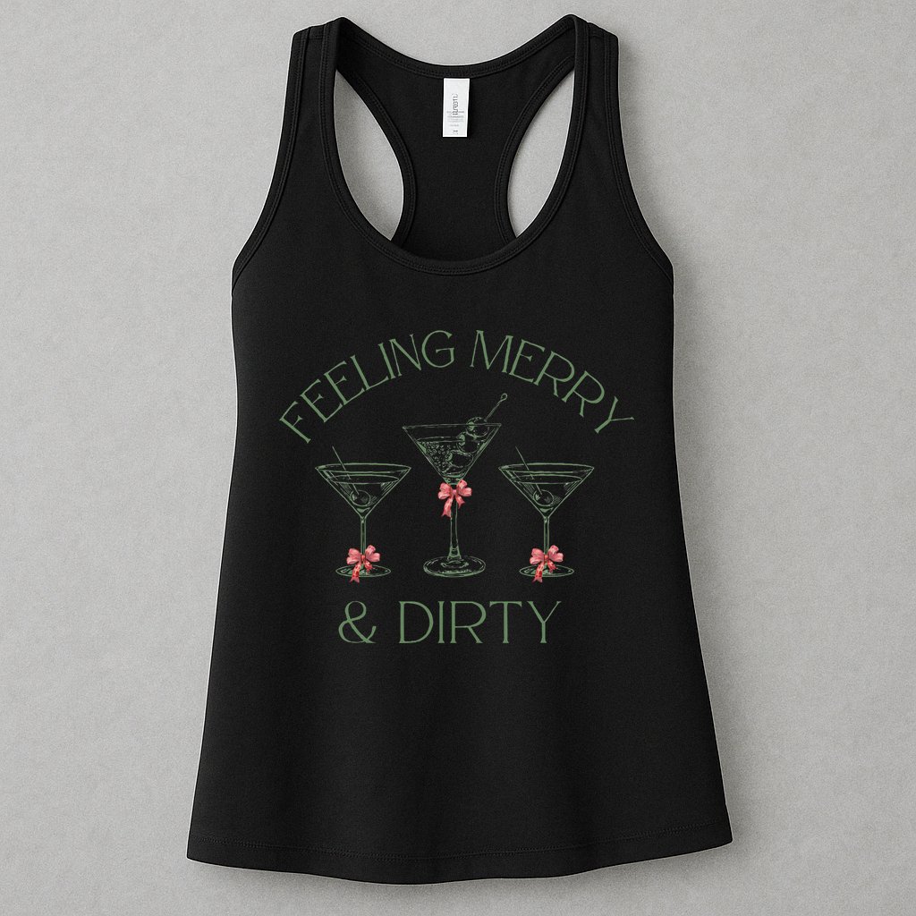 Feeling Merry And Dirty Martini Glasses Christmas Festive Womens Tank Top