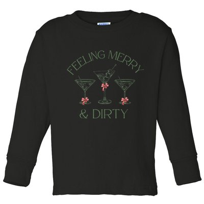 Feeling Merry And Dirty Martini Glasses Christmas Festive Toddler Long Sleeve Shirt
