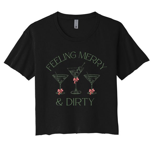 Feeling Merry And Dirty Martini Glasses Christmas Festive Crop Top