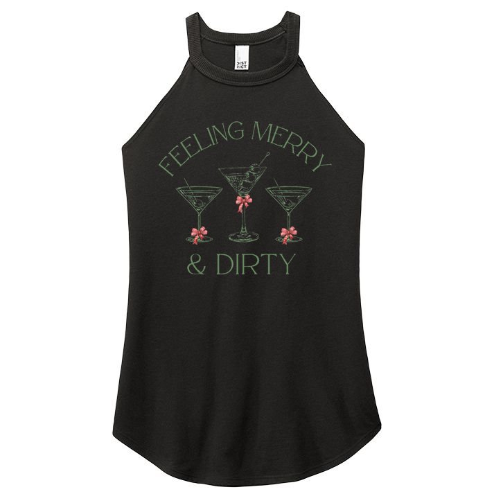 Feeling Merry And Dirty Martini Glasses Christmas Festive Women's Perfect Tri Rocker Tank
