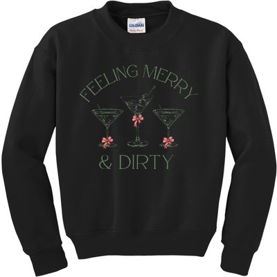 Feeling Merry And Dirty Martini Glasses Christmas Festive Kids Sweatshirt