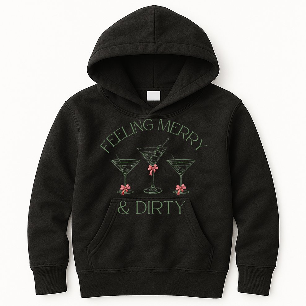 Feeling Merry And Dirty Martini Glasses Christmas Festive Kids Hoodie