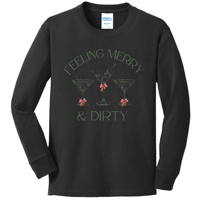 Feeling Merry And Dirty Martini Glasses Christmas Festive Kids Long Sleeve Shirt