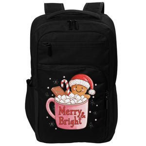 Funny Merry And Bright Christmas Gingerbread Man Hot Cocoa Impact Tech Backpack