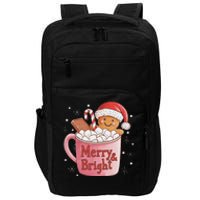 Funny Merry And Bright Christmas Gingerbread Man Hot Cocoa Impact Tech Backpack