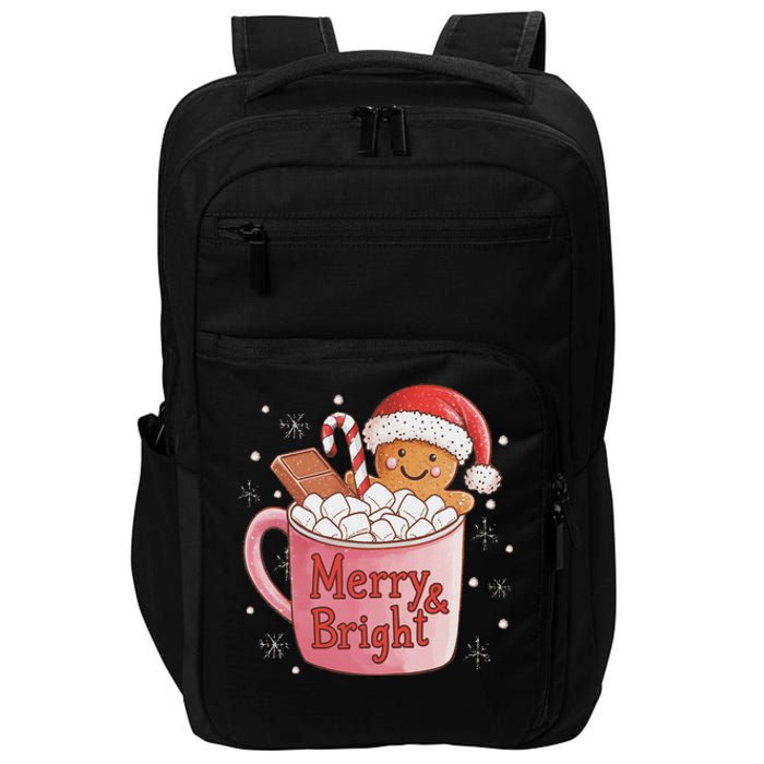 Funny Merry And Bright Christmas Gingerbread Man Hot Cocoa Impact Tech Backpack