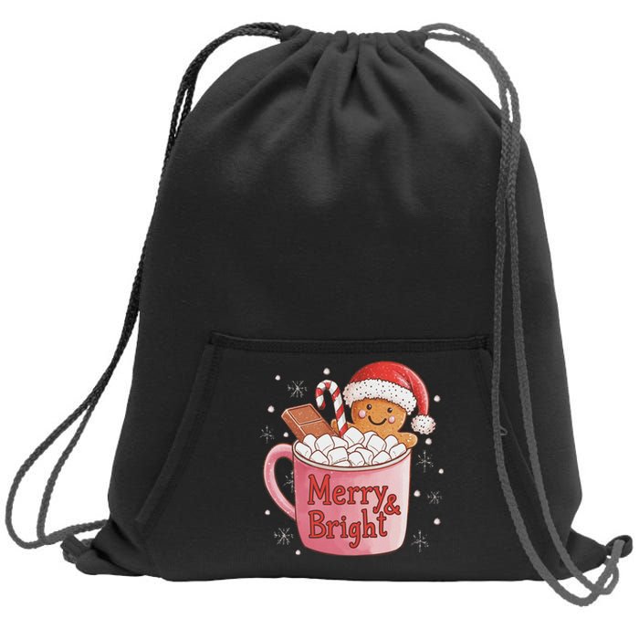 Funny Merry And Bright Christmas Gingerbread Man Hot Cocoa Sweatshirt Cinch Pack Bag