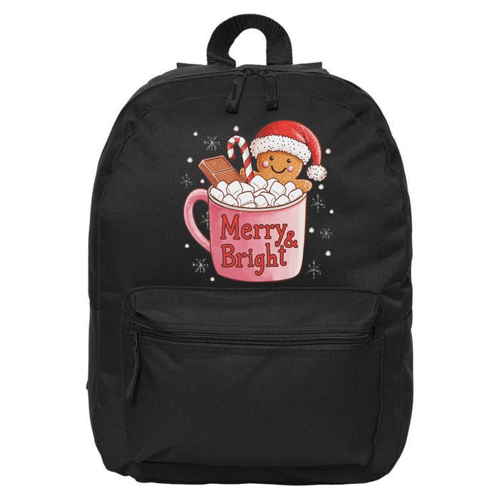 Funny Merry And Bright Christmas Gingerbread Man Hot Cocoa 16 in Basic Backpack