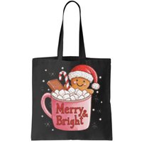 Funny Merry And Bright Christmas Gingerbread Man Hot Cocoa Tote Bag