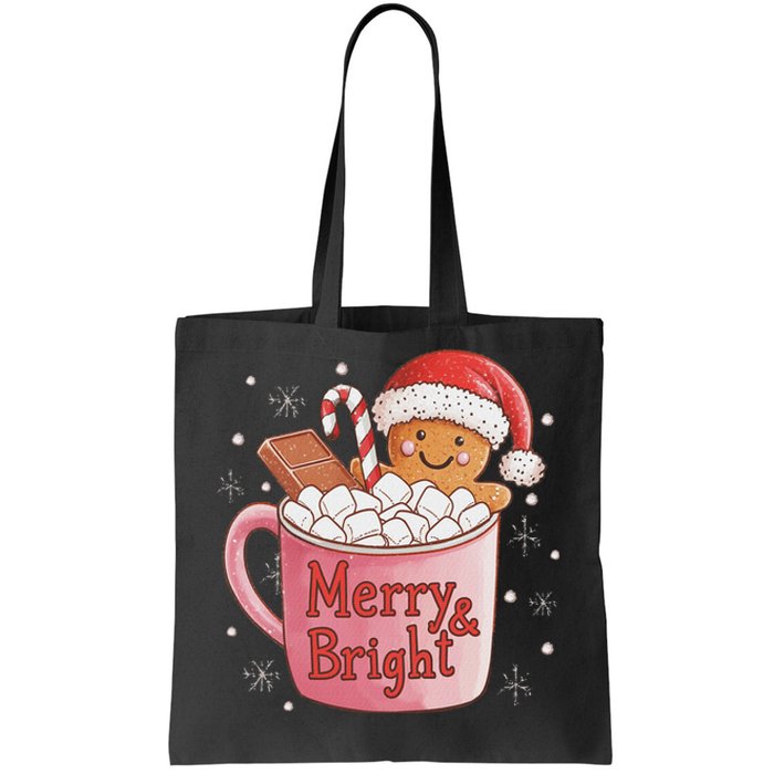 Funny Merry And Bright Christmas Gingerbread Man Hot Cocoa Tote Bag