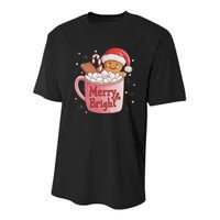 Funny Merry And Bright Christmas Gingerbread Man Hot Cocoa Youth Performance Sprint T-Shirt