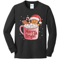 Funny Merry And Bright Christmas Gingerbread Man Hot Cocoa Kids Long Sleeve Shirt