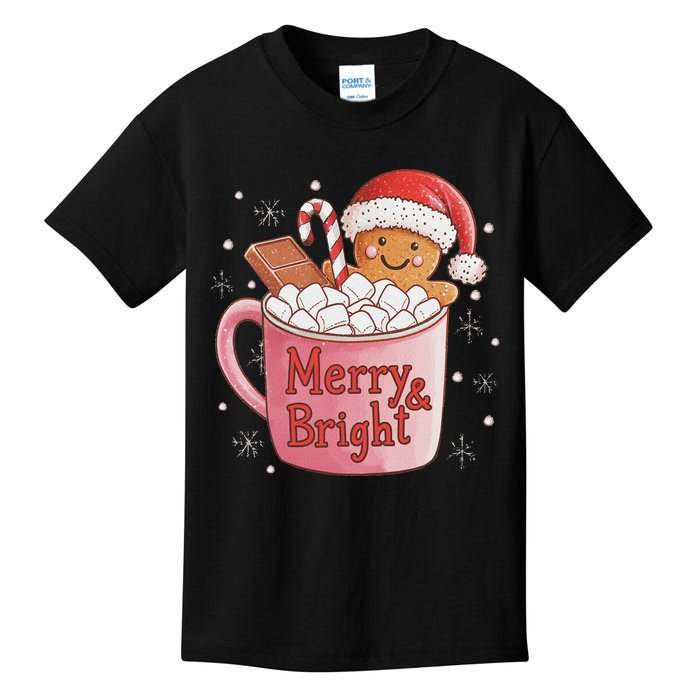 Funny Merry And Bright Christmas Gingerbread Man Hot Cocoa Kids T-Shirt