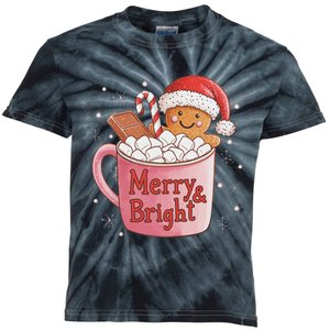 Funny Merry And Bright Christmas Gingerbread Man Hot Cocoa Kids Tie-Dye T-Shirt