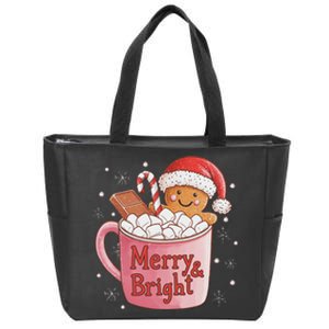 Funny Merry And Bright Christmas Gingerbread Man Hot Cocoa Zip Tote Bag