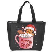 Funny Merry And Bright Christmas Gingerbread Man Hot Cocoa Zip Tote Bag