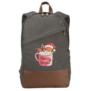 Funny Merry And Bright Christmas Gingerbread Man Hot Cocoa Cotton Canvas Backpack