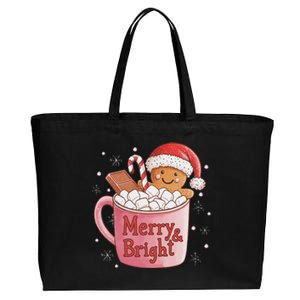 Funny Merry And Bright Christmas Gingerbread Man Hot Cocoa Cotton Canvas Jumbo Tote