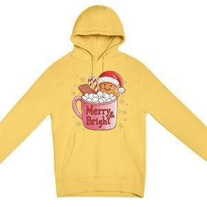 Funny Merry And Bright Christmas Gingerbread Man Hot Cocoa Gift Premium Pullover Hoodie