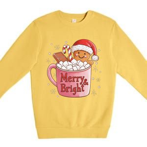 Funny Merry And Bright Christmas Gingerbread Man Hot Cocoa Gift Premium Crewneck Sweatshirt