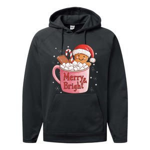 Funny Merry And Bright Christmas Gingerbread Man Hot Cocoa Gift Performance Fleece Hoodie