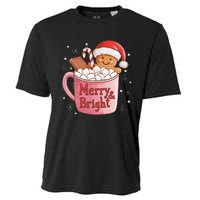 Funny Merry And Bright Christmas Gingerbread Man Hot Cocoa Gift Cooling Performance Crew T-Shirt