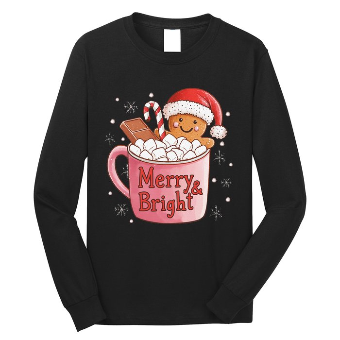 Funny Merry And Bright Christmas Gingerbread Man Hot Cocoa Gift Long Sleeve Shirt