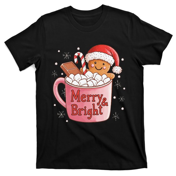 Funny Merry And Bright Christmas Gingerbread Man Hot Cocoa Gift T-Shirt