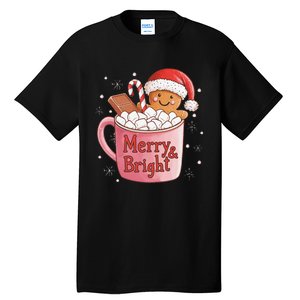 Funny Merry And Bright Christmas Gingerbread Man Hot Cocoa Gift Tall T-Shirt