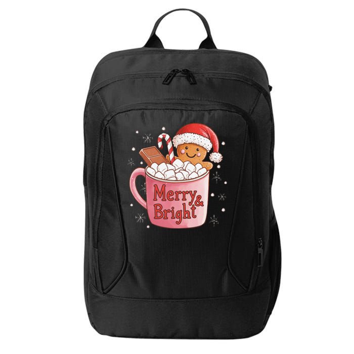 Funny Merry And Bright Christmas Gingerbread Man Hot Cocoa Gift City Backpack