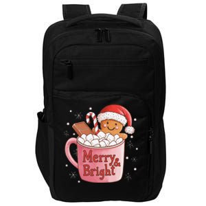 Funny Merry And Bright Christmas Gingerbread Man Hot Cocoa Gift Impact Tech Backpack