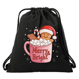 Funny Merry And Bright Christmas Gingerbread Man Hot Cocoa Gift Drawstring Bag