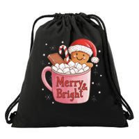 Funny Merry And Bright Christmas Gingerbread Man Hot Cocoa Gift Drawstring Bag