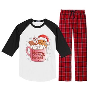 Funny Merry And Bright Christmas Gingerbread Man Hot Cocoa Gift Raglan Sleeve Pajama Set