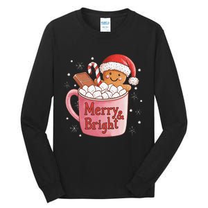 Funny Merry And Bright Christmas Gingerbread Man Hot Cocoa Gift Tall Long Sleeve T-Shirt