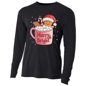 Funny Merry And Bright Christmas Gingerbread Man Hot Cocoa Gift Cooling Performance Long Sleeve Crew