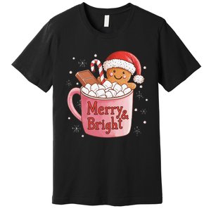 Funny Merry And Bright Christmas Gingerbread Man Hot Cocoa Gift Premium T-Shirt