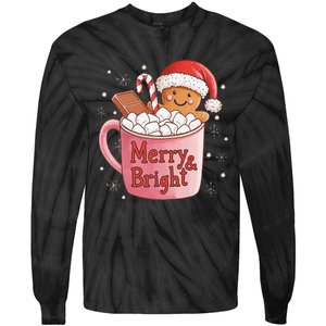 Funny Merry And Bright Christmas Gingerbread Man Hot Cocoa Gift Tie-Dye Long Sleeve Shirt