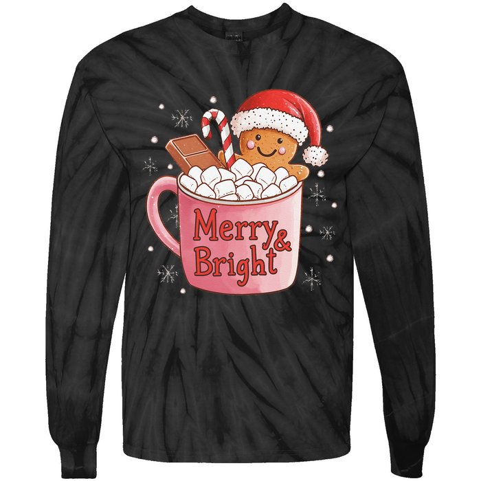 Funny Merry And Bright Christmas Gingerbread Man Hot Cocoa Gift Tie-Dye Long Sleeve Shirt