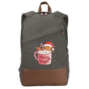 Funny Merry And Bright Christmas Gingerbread Man Hot Cocoa Gift Cotton Canvas Backpack