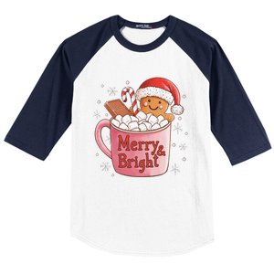 Funny Merry And Bright Christmas Gingerbread Man Hot Cocoa Gift Baseball Sleeve Shirt