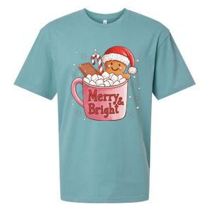 Funny Merry And Bright Christmas Gingerbread Man Hot Cocoa Gift Sueded Cloud Jersey T-Shirt