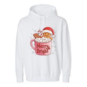 Funny Merry And Bright Christmas Gingerbread Man Hot Cocoa Gift Garment-Dyed Fleece Hoodie